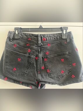 wild fable Black Denim Shorts with Red Cherry Embroidery